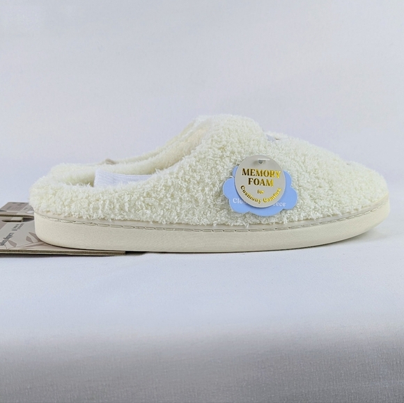 Espresso Martini Slipper Embroider Sherpa  Memory Foam Slip On Ivory M (7/8) NWT - Picture 6 of 14